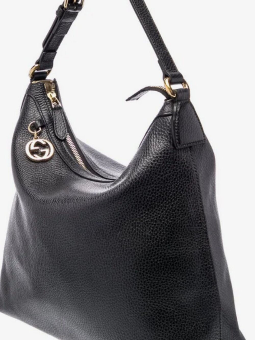 Gucci Black Leather Hobo Bag with GG Interlocking Hardware